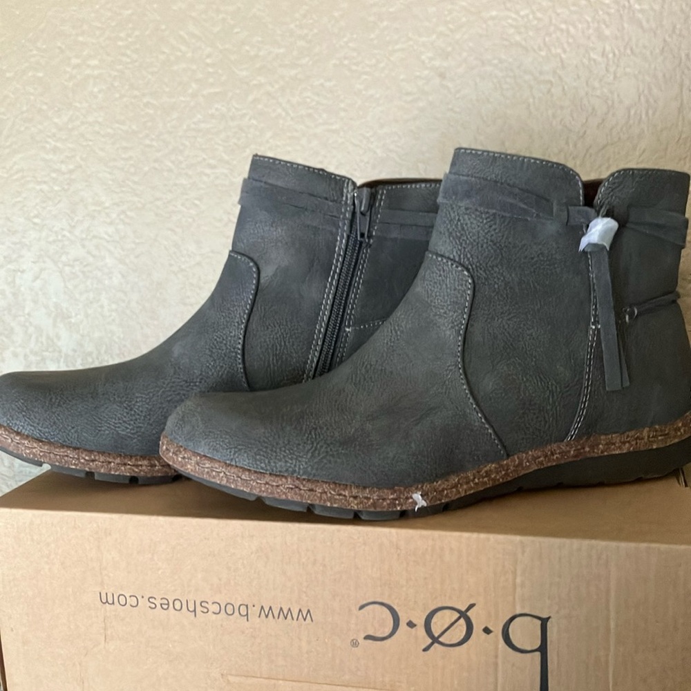 b.o.c. Gray Ankle Booties with Side Zippers and Treaded Sole